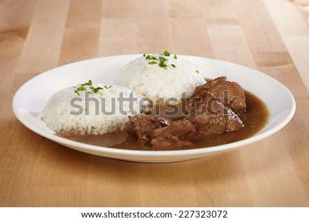 Cheap meal with rice ready to eat for price of one Euro made for fast food chains