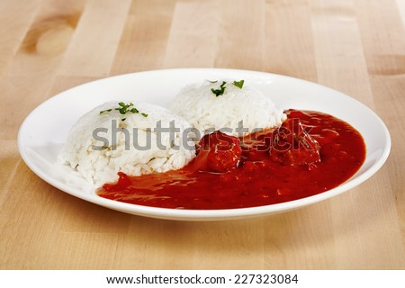 Low cost meal with rice ready to eat for price of one Euro made for fast food chains