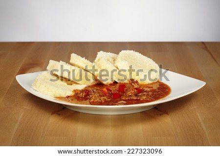 Goulash with dumplings ready to eat for price of one Euro made for fast food chains
