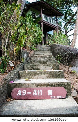 Concrete steps to the rooms on Koh Nang Yuan, Thailand.