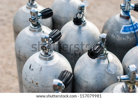 Metal scuba diving oxygen tanks On Nang Yuan Island