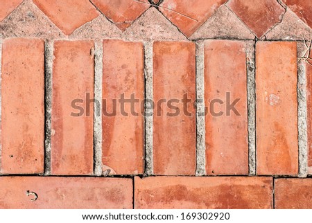 Texture of walkway, red bricks walkway in garden