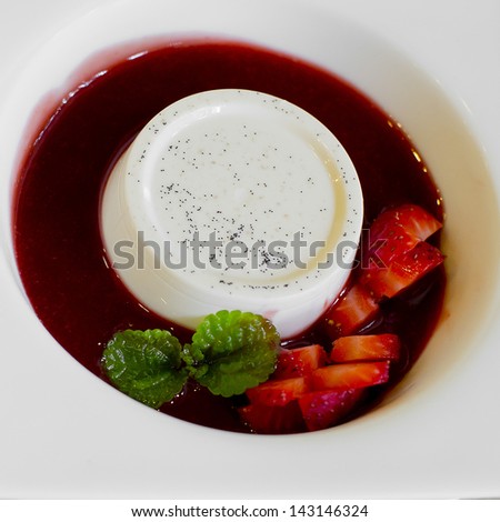 Panna cotta with Strawberry Sauce , Italian dessert