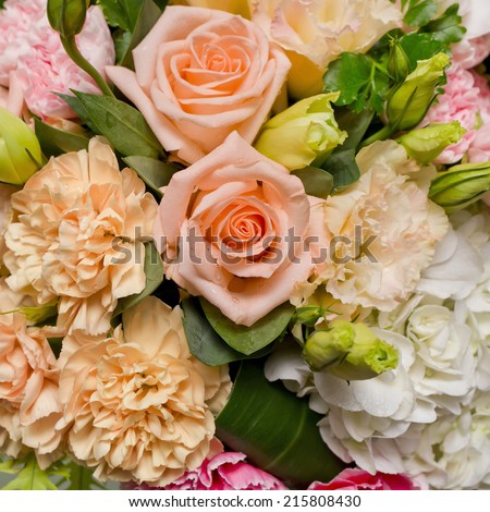 flower bouquet background- orange, pink, white flowers bouquet.
