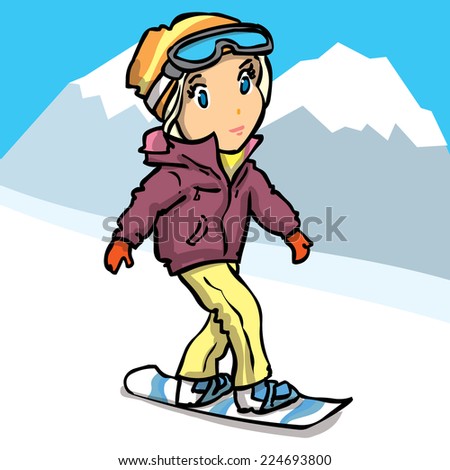 young woman snowboarding