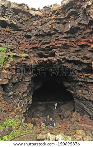 Lanzarote, Canary Islands. The entrance of a tourist attraction, a cave called \