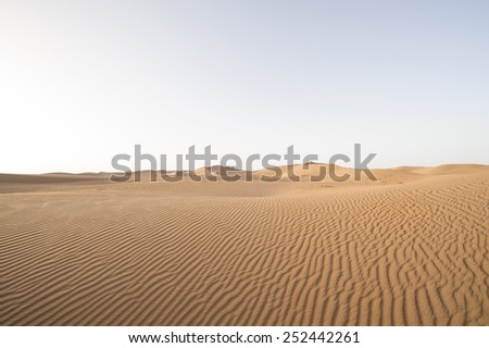 Patterns on a sand dune in the Sahara desert in Erg Chegaga in Morocco in Morocco in the spring during a hot sunny day.