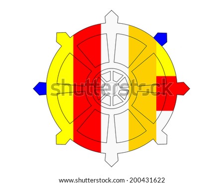 Dharma Wheel With Colours Of Buddhist Flag