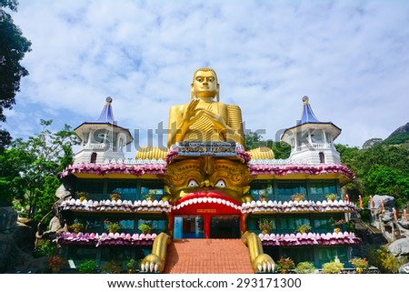 5th Century Dambulla Cave Golden Temple And Statues. Dambulla Cave Golden Temple Is The Largest And Best-Preserved Cave Temple Complex In Sri Lank