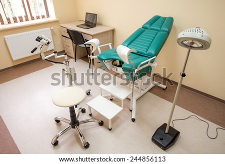 Gynecological cabinet with chair and medical equipment with nobody