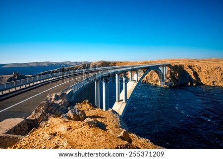 Pag\'s islands with bridge panorama view in Croatia