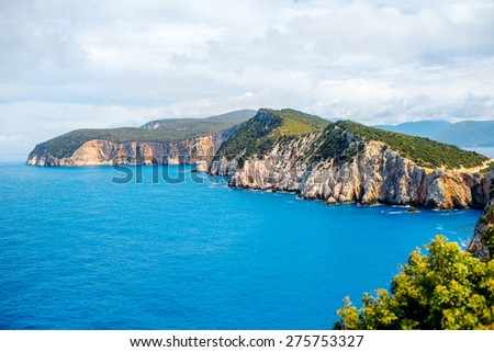 Beautiful coastline at Lefkada island in Greece. Top view, general plan