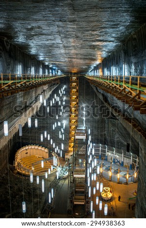 TURDA, ROMANIA - JUNE 30 2015: Underground space in the Salt Mine Salina Turda museum in Romania