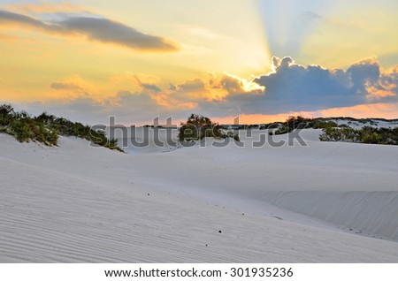 Socotra, Yemen, March, 25, 2014, sunrise in white dunes in Stero
