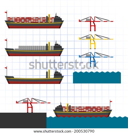 Isometric Container Ship with Crane Vector Illustration Isometric Container Ship with Crane Vector Illustration