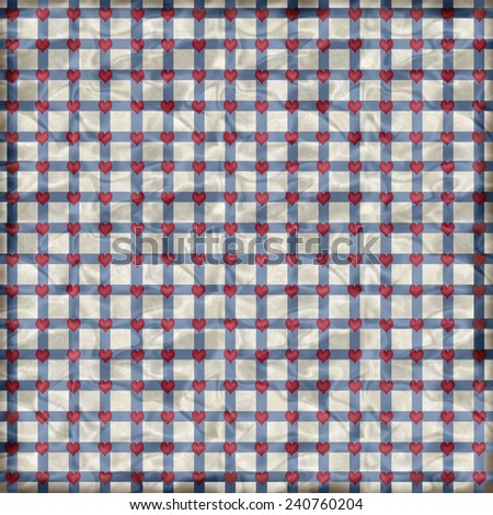 Patriotic Red, White, and Blue Plaid Background with Heart Intersections