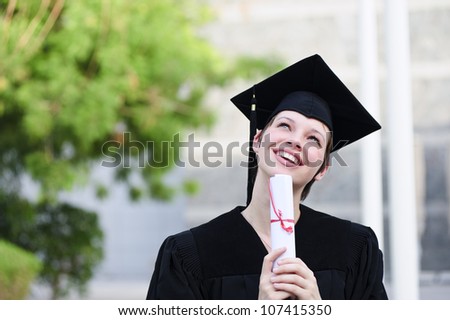 Just graduated female student think about future and enjoy freedom.