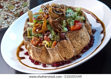 Traditional Middle eastern salad fatush.