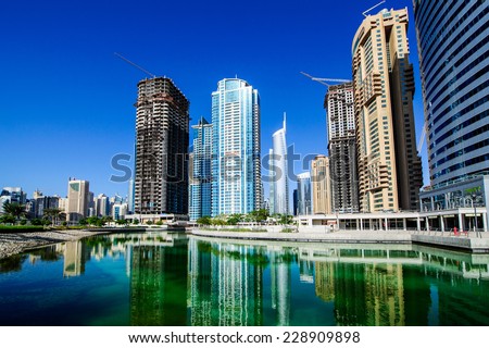 DUBAI, UNITED ARAB EMIRATES - OCTOBER 19 2014 :Jumeirah lake towers. Picture taken on October 19, 2014