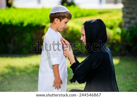 Arabic mother and son.