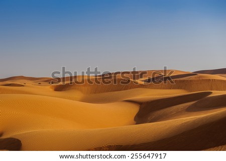 Yellow desert dunes and sky.