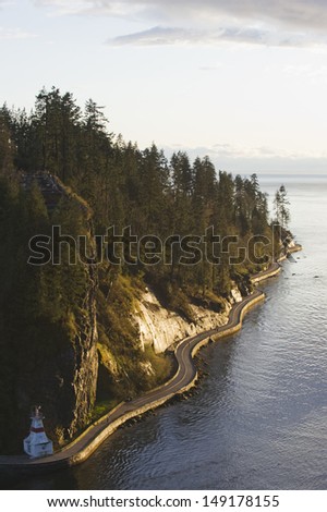 light beacon in Stanley Park on the edge of Burrard Inlet Vancouver British Columbia Canada