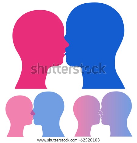 stock photo : Man and woman head silhouette kissing