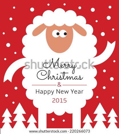 Greeting Card with sheep Text Merry Christmas and Happy new year 2015 Greeting Card with sheep Text Merry Christmas and Happy new year 2015