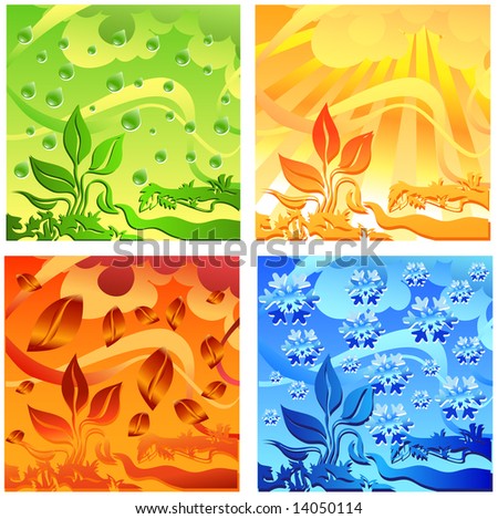 Landscape of different seasons summer, winter, spring, autumn, weather illustration