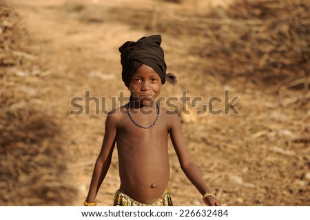 Bandiagara, Mali, Africa - August 27, 2011  Dogon tribe boy walking home
