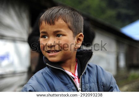 Baglung, Nepal. August 25-2010 Nepalese boy who lives in the path of the Annapurna