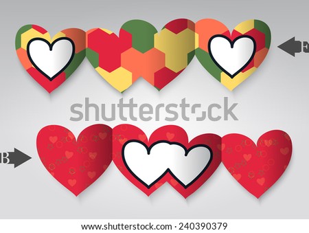 Template greeting card in the form of heart.