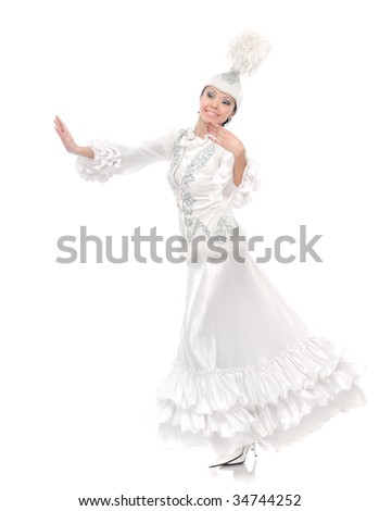 Beautiful dancing lady in Kazakh national costume