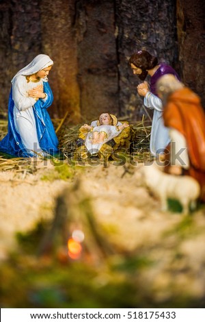 Details of a Nativity scene in a church