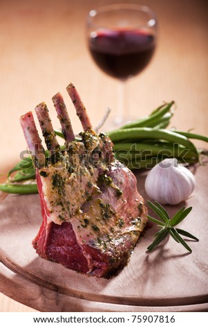 closeup of raw lamb chops