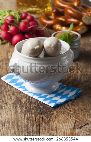 bavarian white sausage in a white pot