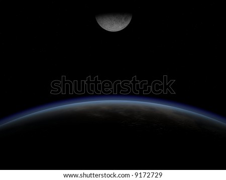 View from orbit of Earth. Picture shows sunrise. 3d image.