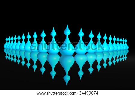 abstract crown, king and queen crown, 3d abstract shapes, bunch of symmetrical figurines, symmetrical shapes in a row, reflected symmetrical objects