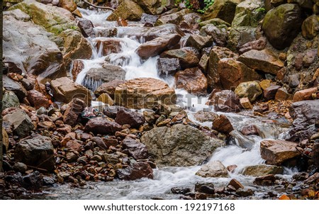 Huihang Ancient Trail Hiking Tour.  Image using slow shutter speed, waterfall and river in mountains between Anhui and Zhejiang, China