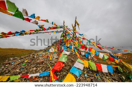 Prayer flags in wind in Tibet, China