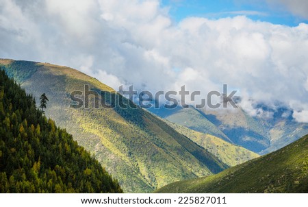 clouds and mountains in  qinghai-tibetan plateau, Tibet, China