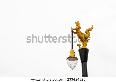 Thai angel design light pole on white background
