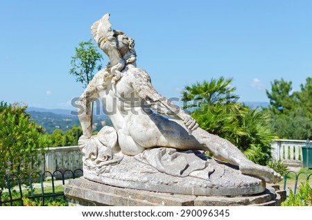 back sculpture of the dying achilles in achilleion corfu