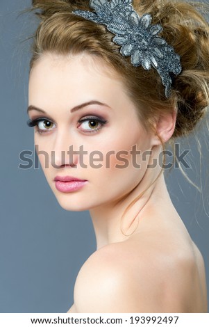 Horizontal color image. Beauty Portrait. Perfect Fresh Skin closeup.  Pure Beauty Model. Youth and Skin Care Concept
