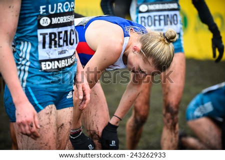 EDINBURGH, SCOTLAND, UK, January 10, 2015 - elite athletes exhausted after the Great Edinburgh Cross Country Run. Woman\'s 6k race was won by Emilia Gorecka.