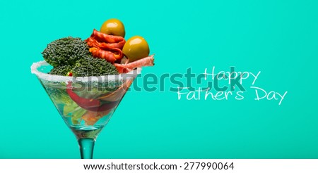 Unusual cocktail with meat and vegetables, fathers day concept