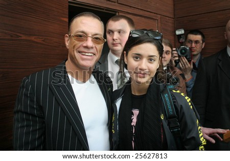 ST.PETERSBURG, RUSSIA - APRIL 13: film star Jean Claude Van Damme visited St-Petersburg  together with his daughter in St. Petersburg, Russia on April 13, 2007.