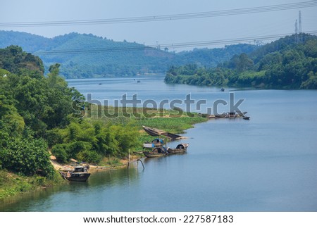 A boat at Perfume River (Song Huong) near Hue, Vietnam
