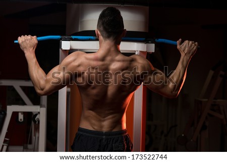 Muscular Young Man Exercising In Gym - Bodybuilder Doing Heavy Weight Exercise For Back