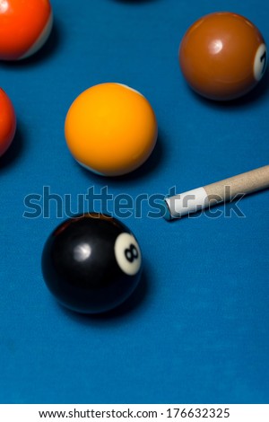 Billiard Balls On Blue Cloth - Close-Up Of Pool Balls On A Blue Pool Table